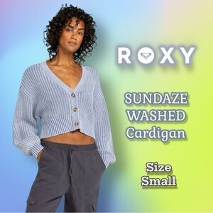Roxy SUNDAZE WASHED Cropped Cardigan Sweater Blue Size Small